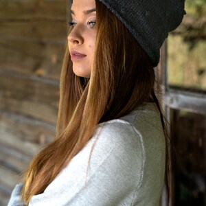 100% Pure Alpaca Wool Cap, Hand Knitted Woolen Cap in Gray, Knit Hat for Women, Gift for Mother dark gray