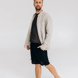 Knitted men linen top. See through men's linen tshirt in boho style. Eco linen clothing for men. Dark grey colour man t-shirt for summer.