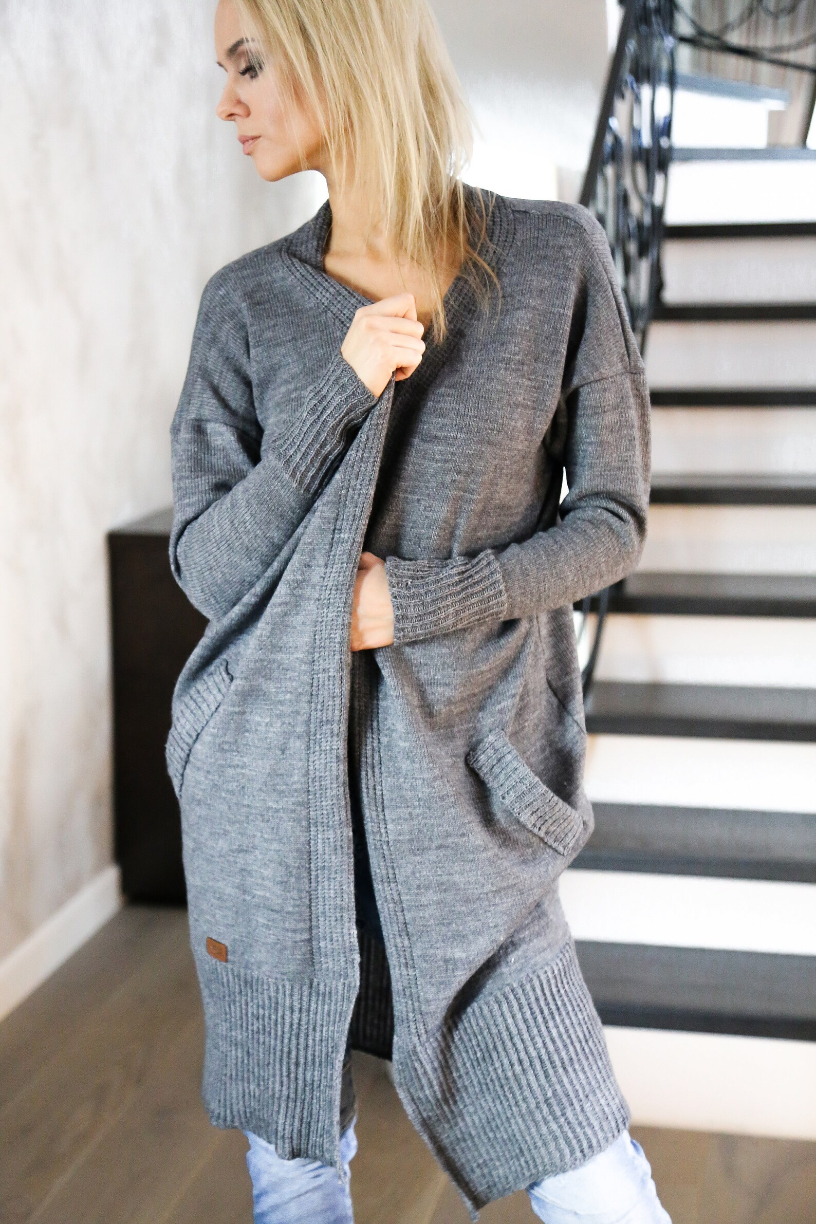Soft Merino Wool Oversized Cardigan With Pockets, Warm Spring Sweater ...