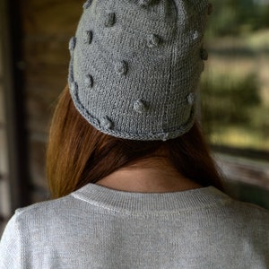 100% Pure Alpaca Wool Cap, Hand Knitted Woolen Cap in Gray, Knit Hat for Women, Gift for Mother image 8