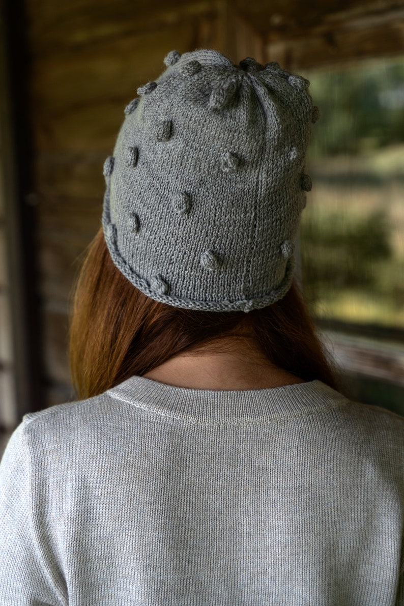 100% Pure Alpaca Wool Cap, Hand Knitted Woolen Cap in Gray, Knit Hat for Women, Gift for Mother image 8