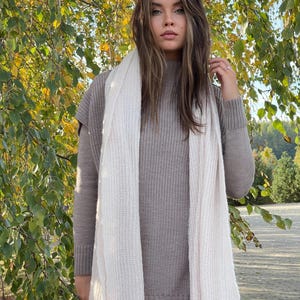 Large hand knitted women's scarf, Pure wool wrap wide scarf, Christmas gift for wife, Mohair wool accessories, Elegant unisex boho shawl image 9