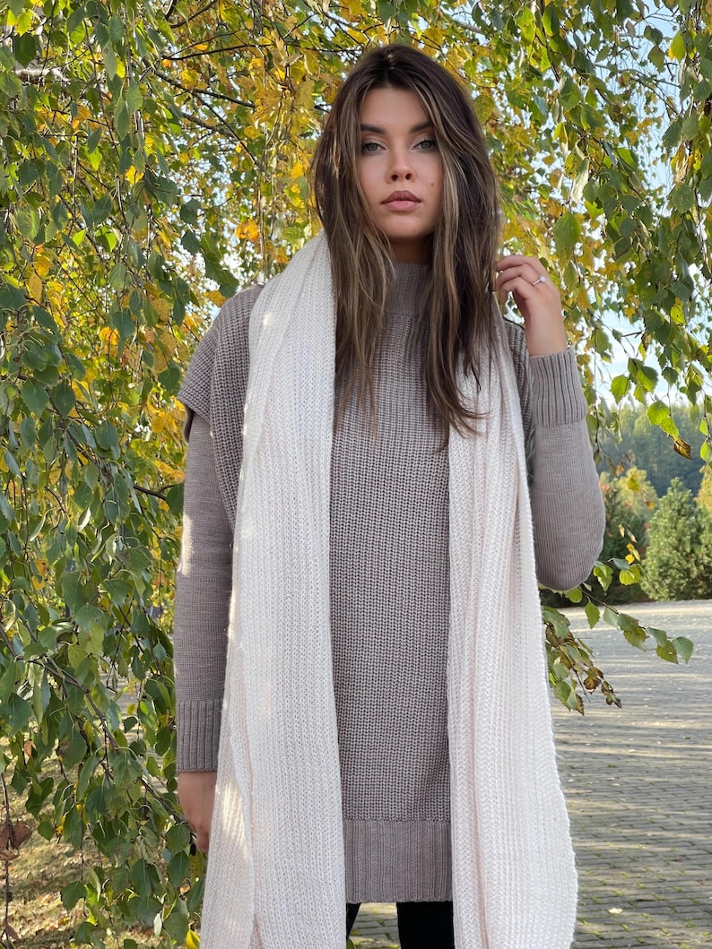 Large hand knitted women's scarf, Pure wool wrap wide scarf, Christmas gift for wife, Mohair wool accessories, Elegant unisex boho shawl image 9