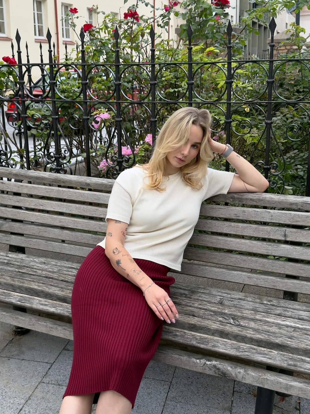 Classic Ribbed Merino Wool Midi Skirt – Hand Knitted With Elastic