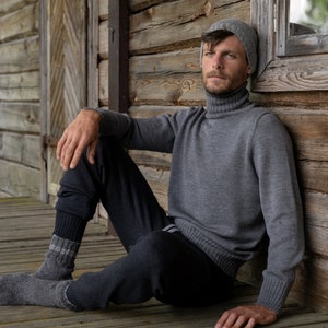 Suéter de cuello alto para hombre, Jersey de lana tejido a mano para hombre, Suéter submarino, Prendas de punto de lana merino para hombre imagen 5