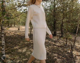 Buy Merino Wool High Waisted Knitted Pencil Style Women Skirt