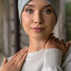 Black Hand Knitted Soft Merino Headband, Warm Natural Wool Turban Fall Headwrap, Minimalist Head Accessory image 7
