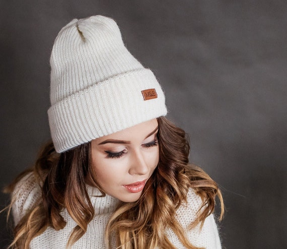 Women’s White Wool Beanie White Mohair Wool Chunky Knit Hat Women Hand Knitted Volume  main image 4