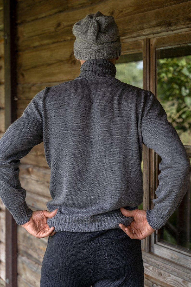Suéter de cuello alto para hombre, Jersey de lana tejido a mano para hombre, Suéter submarino, Prendas de punto de lana merino para hombre imagen 4