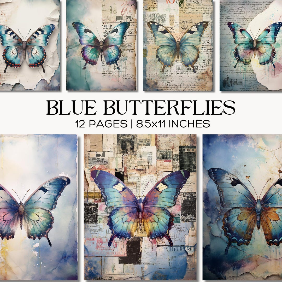 Blue Butterfly Junk Journal Pages, Vintage Ephemera (digital Download ...