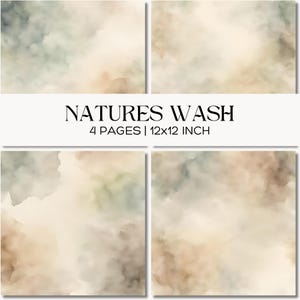 Neutral Watercolor Wash Texture Backgrounds, Boho Organic, Abstract Scrapbook Paper Pack