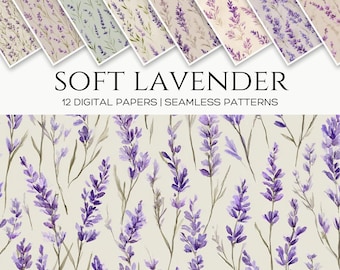 Lavender Floral Seamless Pattern, Purple Cottagecore Digital Paper, Repeatable Fabric Design, Printable