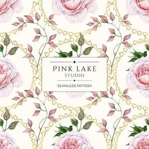 Patrón romántico sin costuras de rosas, papel digital floral vintage, álbum de recortes Shabby Chic, diseño de tela Cottagecore, imprimible en oro rosa rosa