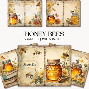 Honey Bees Vintage Junk Journal Pages, Printable Ephemera Kit, Honeycomb, Farmhouse Scrapbook
