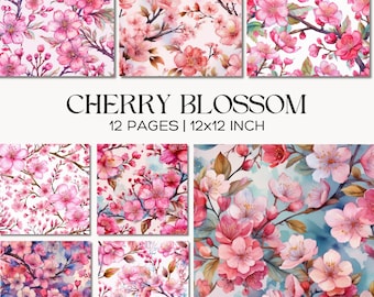 Paquet de papier numérique de fleurs de cerisier, arrière-plans de scrapbooking Sakura rose, journal floral japonais printanier