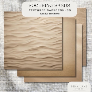 Fondos texturizados de arenas relajantes, paquete de papel digital beige, patrones ondulados marrón claro para scrapbooking, diarios basura y arte mural.