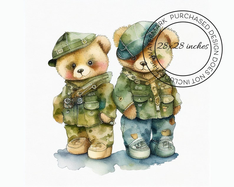 Military Teddy Bears Clipart, Teddies in Camoflauge Clothing Wall Art