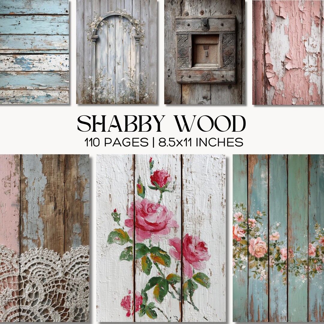 Shabby Chic Wood Junk Journal Pages, Vintage Painted Floral Wooden ...