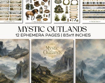 Mystic Outlands Junk Journal Kit, Printable Adventure Landscape Ephemera Highland Travel Scrapbook