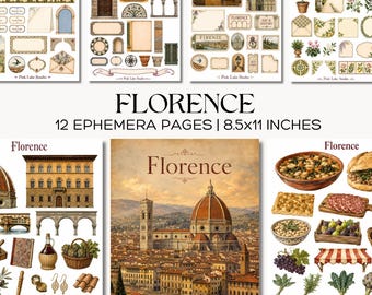 Florence Junk Journal Kit, Printable Italy Travel Ephemera, Tuscany Renaissance Scrapbook Pages