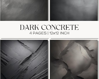 Dark Concrete Texture Backgrounds, Black Grey Industrial Scrapbooking Paper, Junk Journal, Paper Craft Supplies