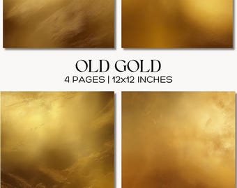 May include: Four square images with a gold textured background. The text "OLD GOLD" is displayed above the dimensions "4 PAGES | 12x12 INCHES". The gold color has a metallic sheen, with variations in tone and texture across the squares.