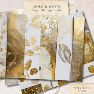 Papier numérique doré et blanc, textures dorées de luxe, fond métallique, papier journal indésirable, élégant papier de scrapbooking texture abstraite dorée