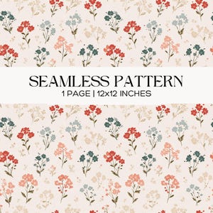 Wildflower Seamless Pattern, Warm Neutral, Pastel Botanical Paper, Digital Fabric Surface Design, Scrapbook Page