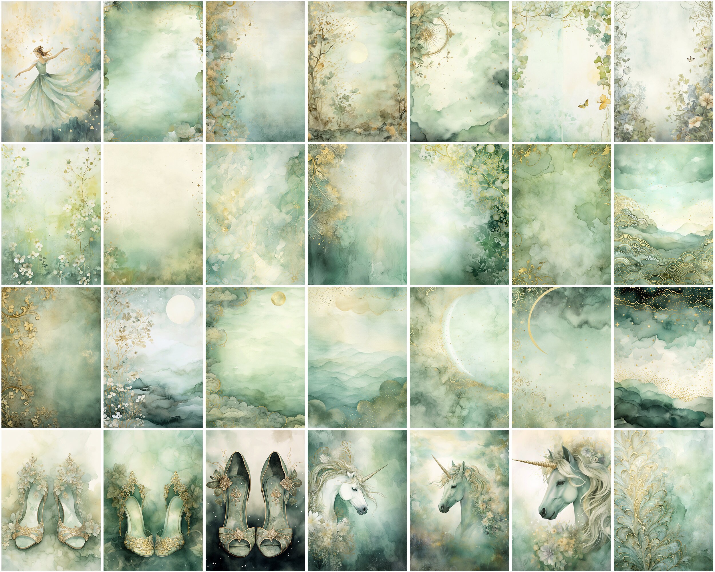 Sage Green Watercolor Junk Journal Kit – 100 A4 Fantasy Art Pages ...