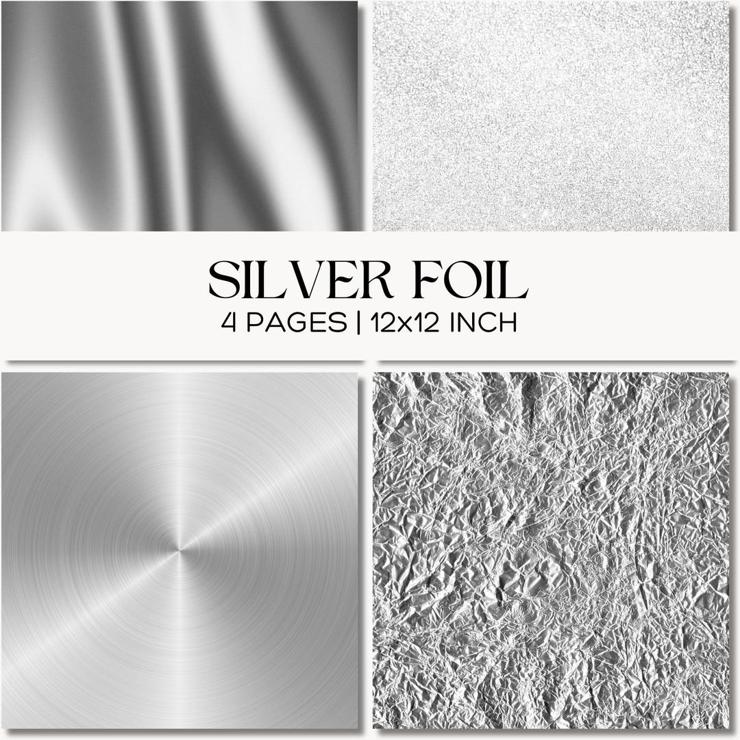 Silver Foil Texture Digital Paper Set, Metallic Glitter Backgrounds ...