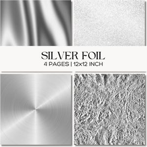 Silver Foil Texture Digital Paper Set, Metallic Glitter Backgrounds Scrapbook Pack