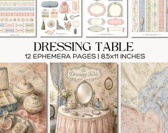 Granny Chic Dressing Table Junk Journal Kit, Printable Vanity Ephemera, Grandmillennial Floral Scrapbook Pages