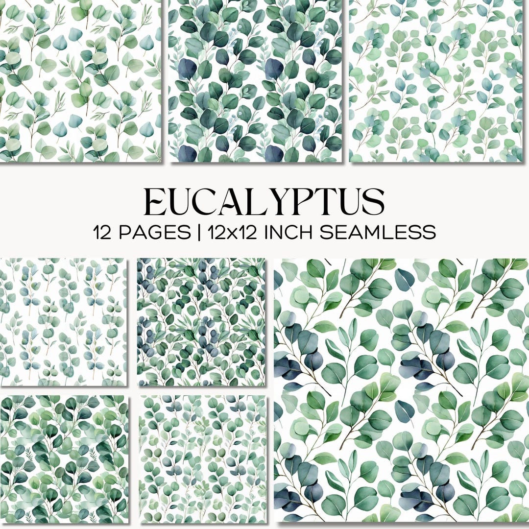 Eucalyptus Watercolor Digital Paper, Botanical Greenery Seamless ...