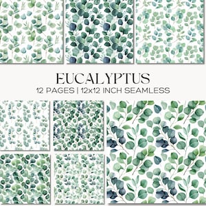 Eukalyptus Aquarell Papier, Botanische Grün Muster (Digitaler Download)