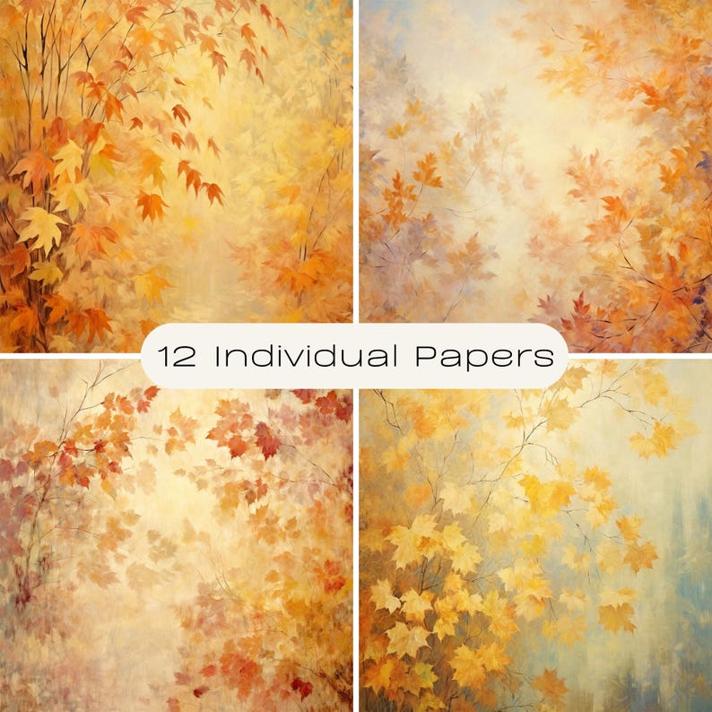 Autumn Leaves Digital Paper, Fall Backgrounds, Maple Leaves, Warm Amber ...
