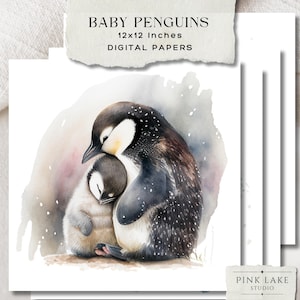Imágenes prediseñadas de pingüinos lindos, pinturas de pingüinos en acuarela, impresiones de arte de pared para guardería, juego de 5 impresiones, pingüinos con impermeables, uso comercial