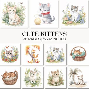 Aquarel kitten clipartbundel, babykat illustraties, grillige kinderkamerkunst (direct downloaden)