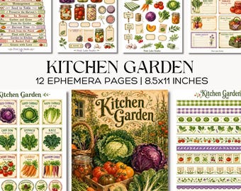 Kitchen Garden Junk Journal Kit, Vegetable Garden Ephemera Printable Scrapbook Pages, Seed Packet