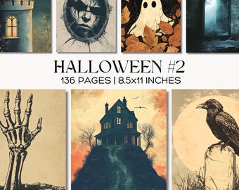 Vintage Gothic Halloween Digital Paper Pack, Gothic Witchy Scrapbook Ephemera, Junk Journal Kit
