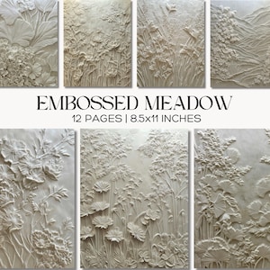 Embossed Floral Digital Paper, Plaster Texture Backgrounds (Digital Download)