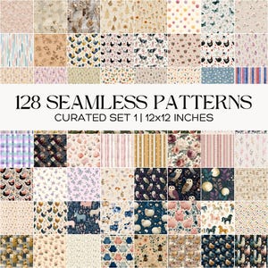 Ultimate Seamless Pattern Mega Bundle 1, 128 Curated Digital Papers, Watercolor Floral and Animal Repeat Backgrounds for Fabric Scrapbooking