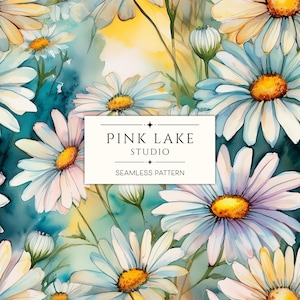 Padrão sem emendas de margaridas em aquarela, papel digital floral, fundo para impressão de flores silvestres, papel para scrapbook Cottagecore, download instantâneo