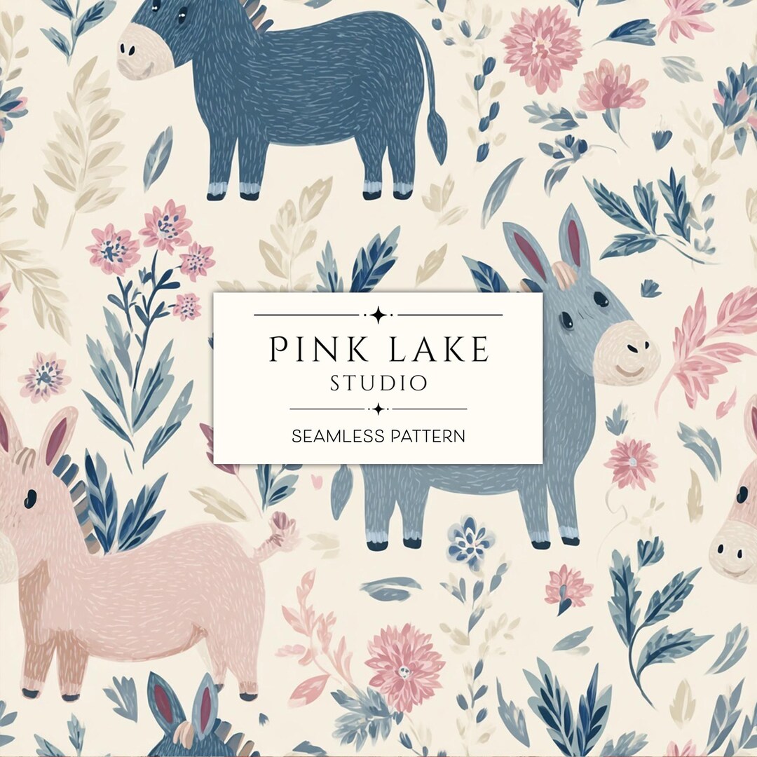 Yellow Donkey Pattern Donkey Seamless Pattern, Folk Art Floral Repeat, Nursery Wallpaper ...