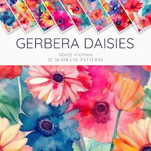 Padrão de margaridas gerbera aquarela sem costura, papel de embrulho para presente faça você mesmo, padrão de superfície floral aquarela, papel digital de impressão contínua