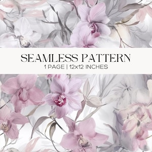 Mauve Orchid Seamless Pattern, Dammigt Lila Blommigt Digitalt Papper, Elegant Akvarell Botanisk Bakgrund