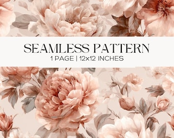 Blush Peony Floral Pattern, Seamless Romantic Design, Repeat Pattern Scrapbook Paper, Papercraft, Junk Journal