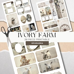 Efímeras rústicas para diario basura, etiquetas imprimibles de estilo rústico, clipart vintage cottagecore, kit de álbum de recortes de animales del campo, decoración shabby chic