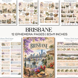 Brisbane Junk Journal Pages Queensland Travel Ephemera Utskrivbar Australien Scrapbook Paper Kit