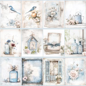 May include: A collection of watercolor art prints featuring vintage-style illustrations. The prints showcase delicate floral arrangements, birds, and antique objects in soft pastel colors. The overall theme is romantic and nostalgic, with a focus on delicate details and a vintage aesthetic.
