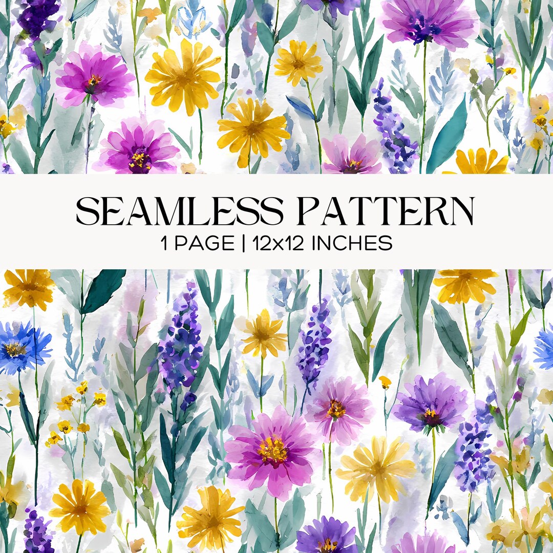 Wildflower Seamless Pattern, Watercolor Floral Digital Paper, Meadow ...